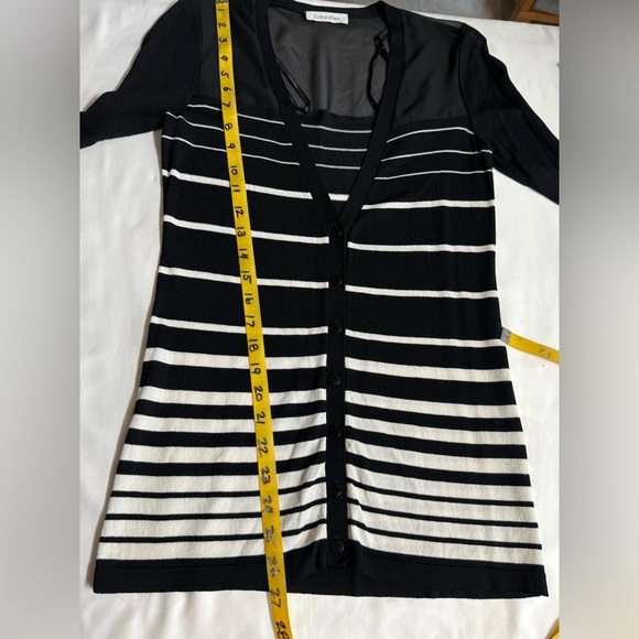 CALVIN KLEIN Black and White Knit Cardigan V-Neck - Picture 12 of 12